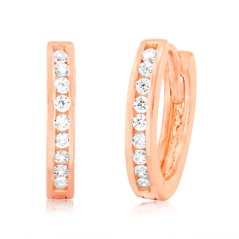 precious gem earrings for women -9ct Rose Gold Cubic Zirconia On 8mm Hoop Earrings