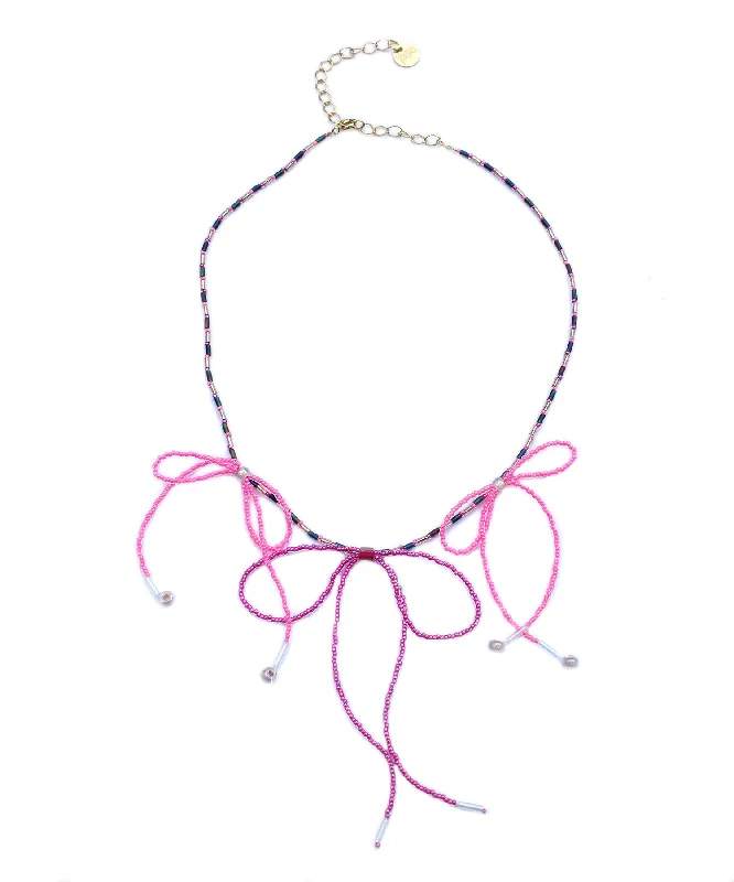 pearl necklaces for women -Grande Bow Necklace / Pink