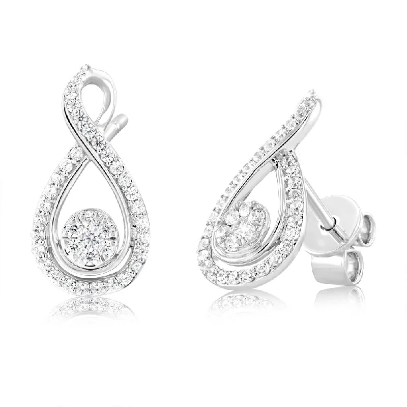 luxurious gold earrings for women -9ct White Gold white Zirconia Flower Infinity Stud Earrings