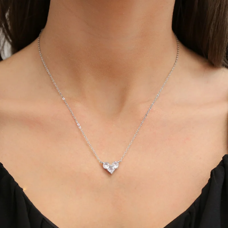 radiant love necklaces with gemstones for women -RAVEN - Silver Three CZ Stone Necklace Dainty Silver Chain