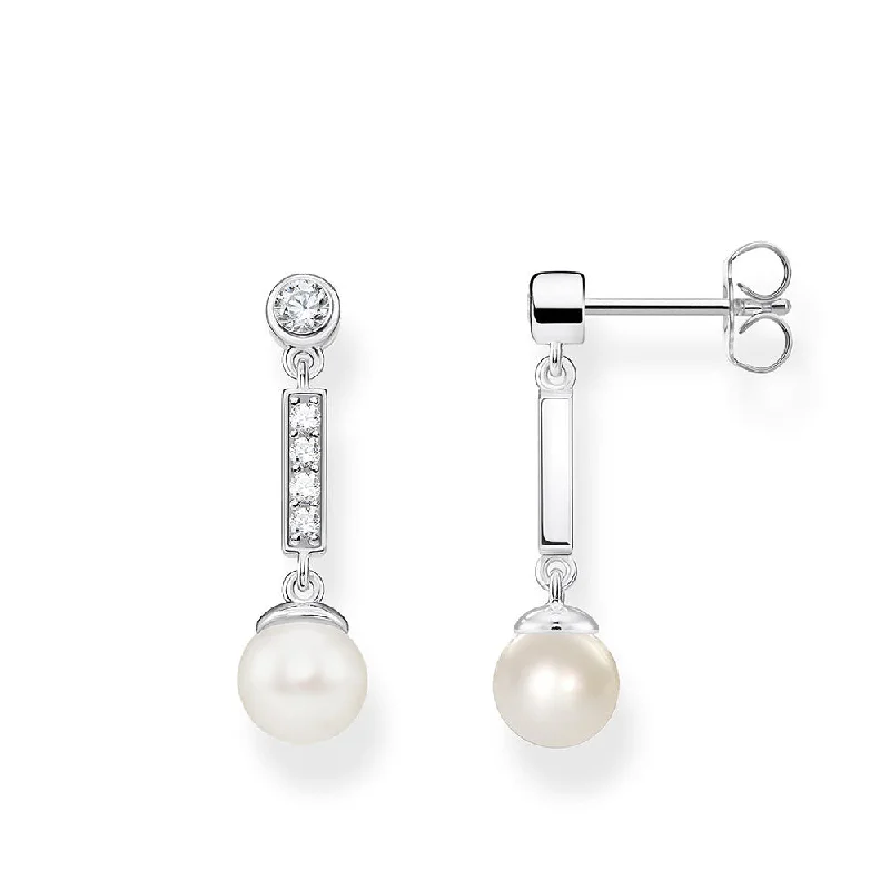 luxury statement earrings for women -Sterling Silver Thomas Sabo Zirconia and Pearl Drop Earrings