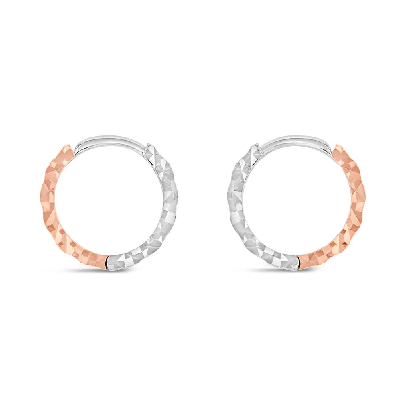 luxury gemstone earrings with crystals for women -9ct Rose And White Gold Two Toned Patterned Hoop Earrings