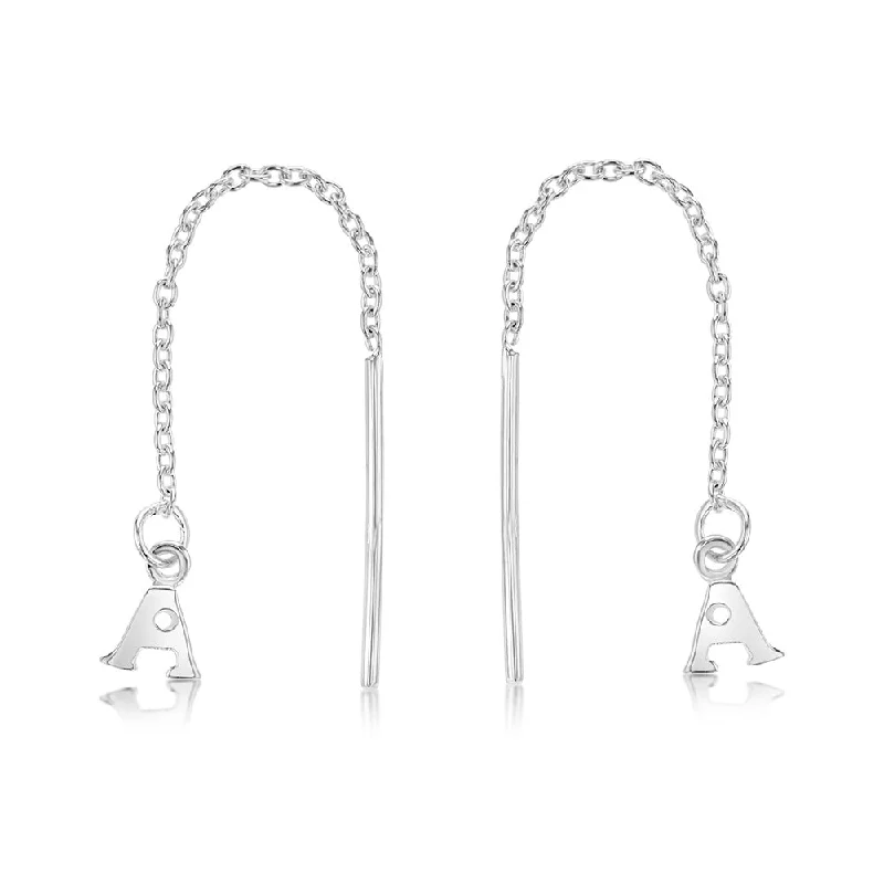 modern stud earrings for women -Sterling Silver Initial A Threader Drop Earrings