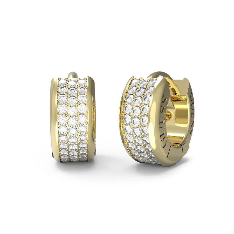 elegant hoop earrings for women -Guess Gold Plated Stainless Steel 12mm Pave Mini Huggies Earrings