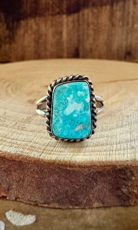 gemstone rings for women -SMALL SQUARE TURQUOISE Sterling Silver Ring • Size 8 1/2