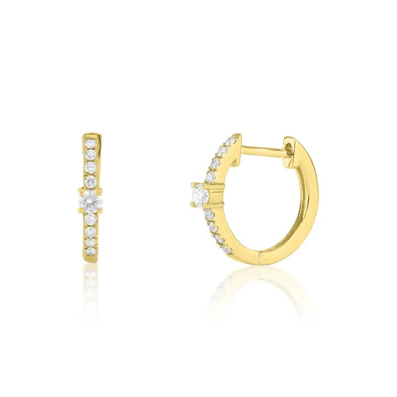 radiant gold drop earrings for women -Yellow Gold Huggie Diamond Earrings