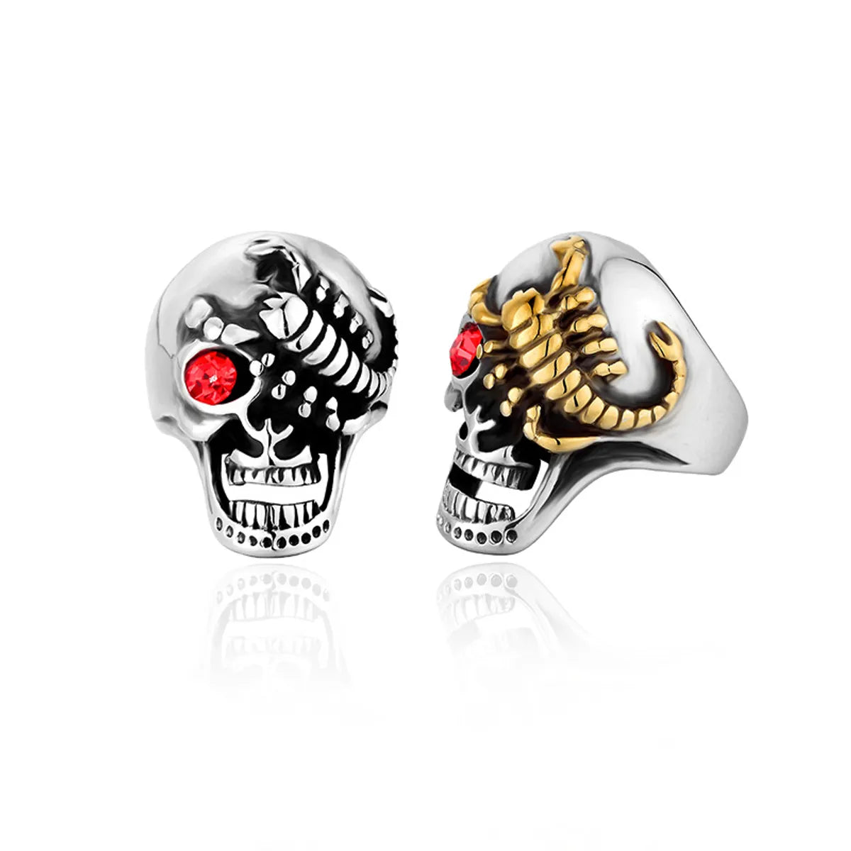 personalized rings for women -Hip-Hop Skull Titanium Steel Inlay Rhinestones 18K Gold Plated Men'S Rings