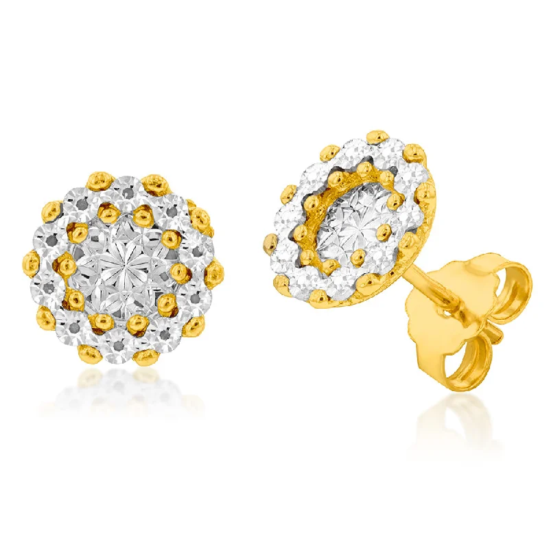 elegant hoop earrings for women -9ct Yellow And White Gold Diamond Cut Round Stud Earrings