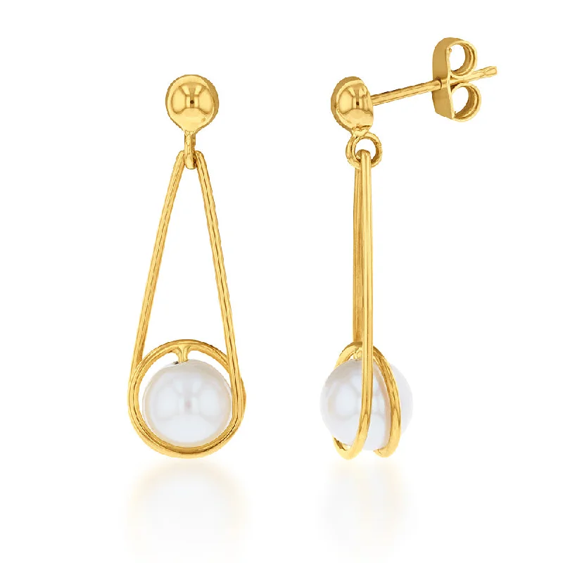 chic gold earrings for women -9ct Freshwater Pearl Drop Earrings