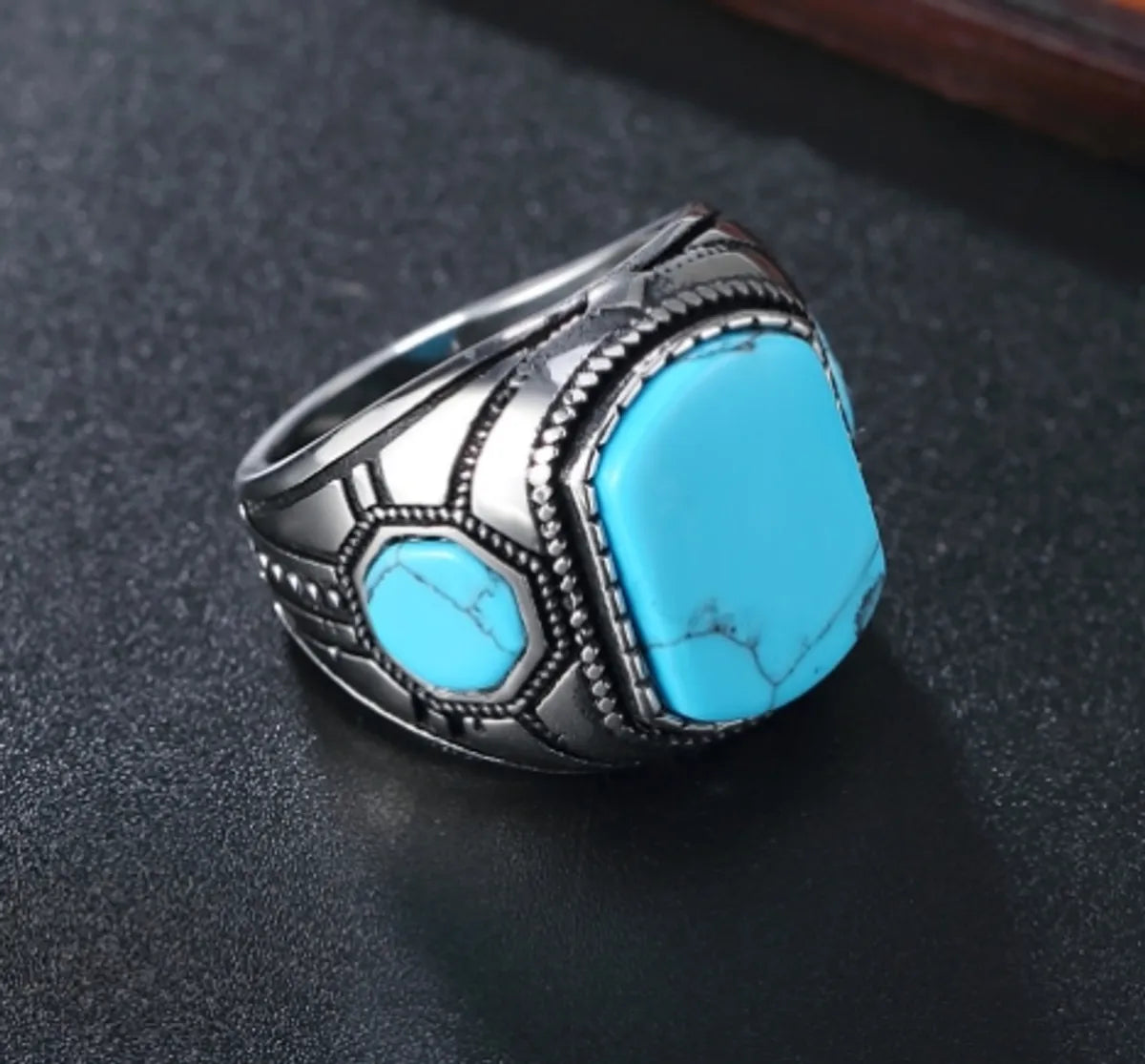 sapphire engagement rings for women -Retro Solid Color Stainless Steel Inlay Turquoise Men'S Rings