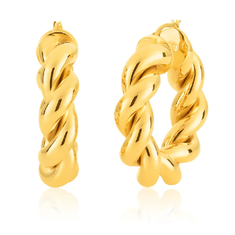 classic gemstone earrings for women -9ct Yellow Gold Silver Filled Twisted Braid 20mm Hoops Earrings