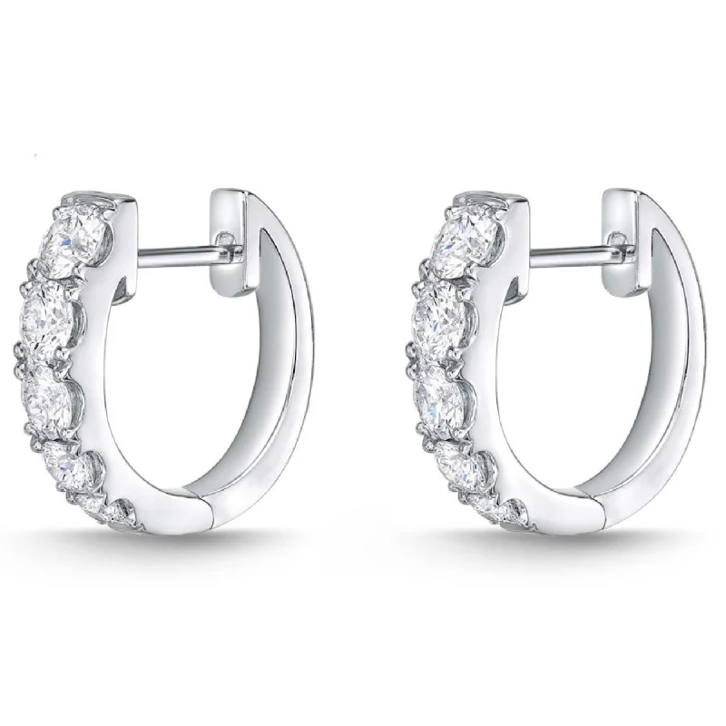 classic crystal earrings for women -Memoire 18k White Gold Small Graduated Diamond Hoop Earrings