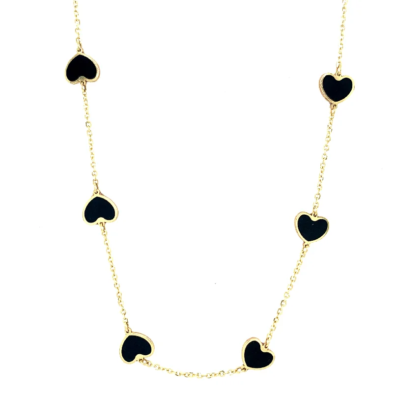 geometric necklaces for women -Mini Heart Station Necklace/Black Onyx