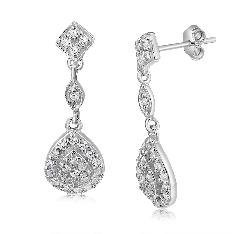 sophisticated drop earrings for women -Sterling Silver Cubic Zirconia Pear Shaped Drop Earrings