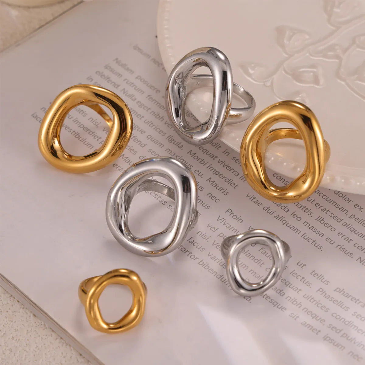 solitaire wedding rings for women with diamonds -Wholesale Jewelry IG Style Simple Style Korean Style Oval 304 Stainless Steel 18K Gold Plated Hollow Out Rings