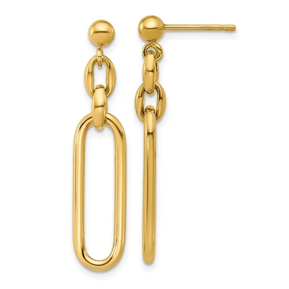 chic pearl drop earrings for women -14k Yellow Gold Fancy Elongated Polished Oval Link Dangle Earrings