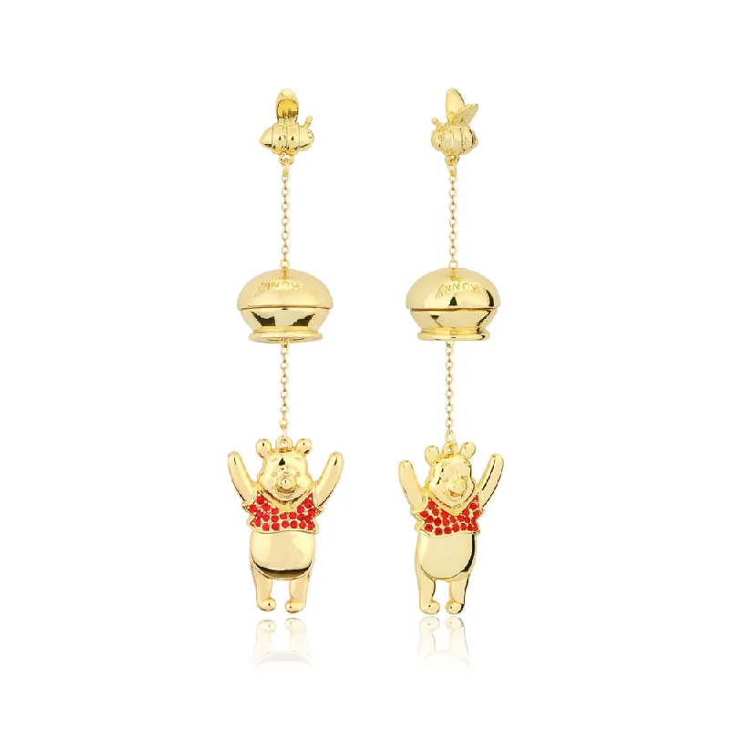 sterling gold earrings for women -Disney Gold Plated Winnie The Pooh Hunny Pot 80mm Drop Earrings