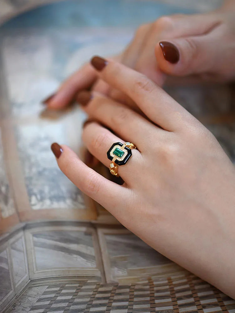 modern diamond rings for women -Retro Geometric Copper Plating Inlay Zircon Open Rings