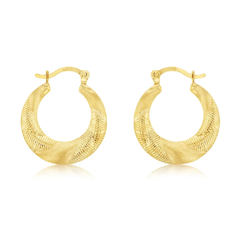 silver stud earrings for women -9ct Yellow Gold Patterned Creole Hoop Earrings