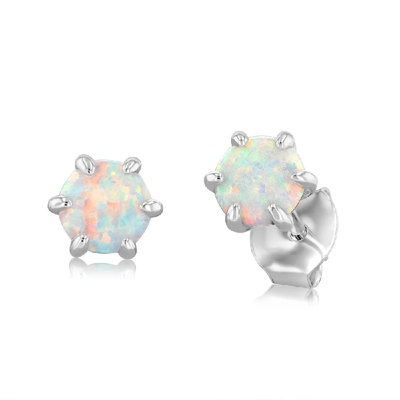 flower earrings for women -Sterling Silver White Created Opal Stud Earrings