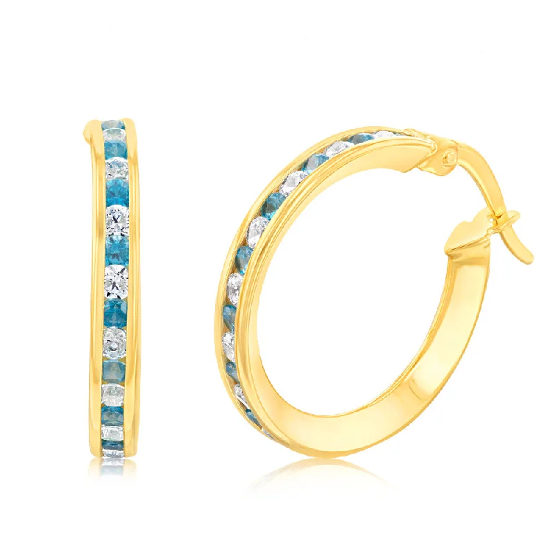 chic opal earrings for women -9ct Yellow Gold Silverfilled Blue Cubic Zirconia 15mm Hoop Earrings