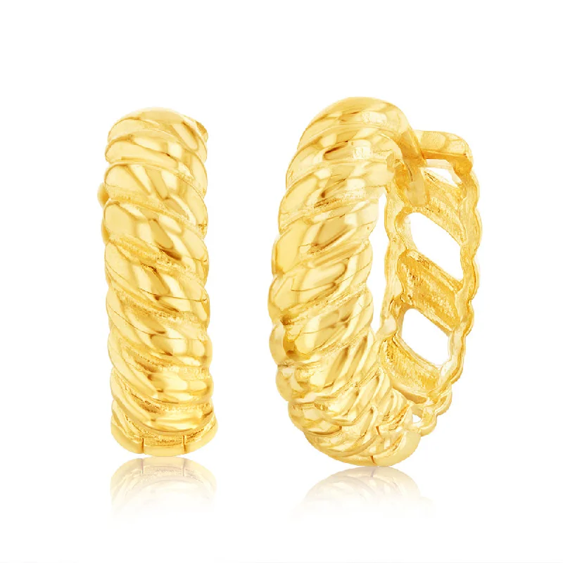 fashion drop earrings for women -9ct Yellow Gold Patterned 10.5mm Hoop Earrings