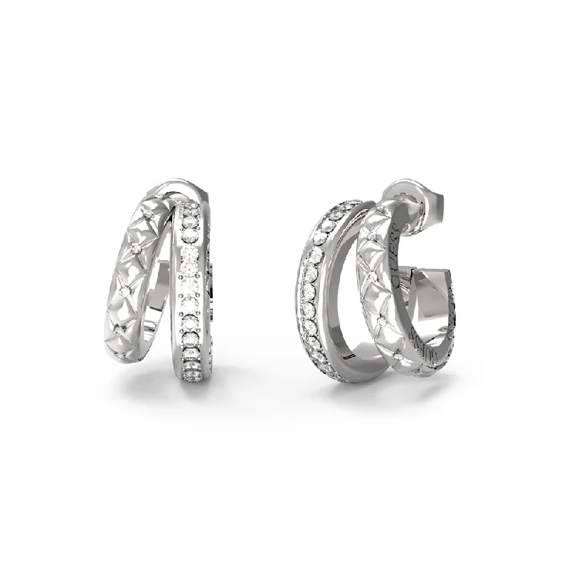 dazzling earrings for women -Guess Stainless Steel 18mm Matelasse And Pave Double Hoops Earrings