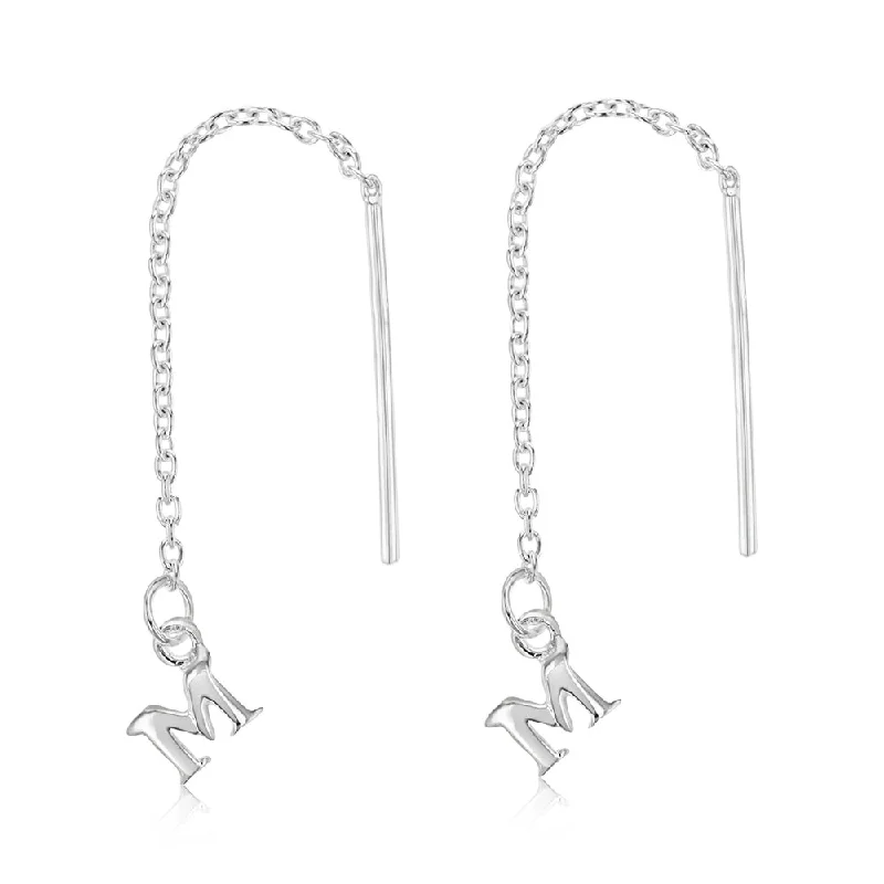 colorful hoop earrings for women -Sterling Silver Initial M Threader Drop Earrings