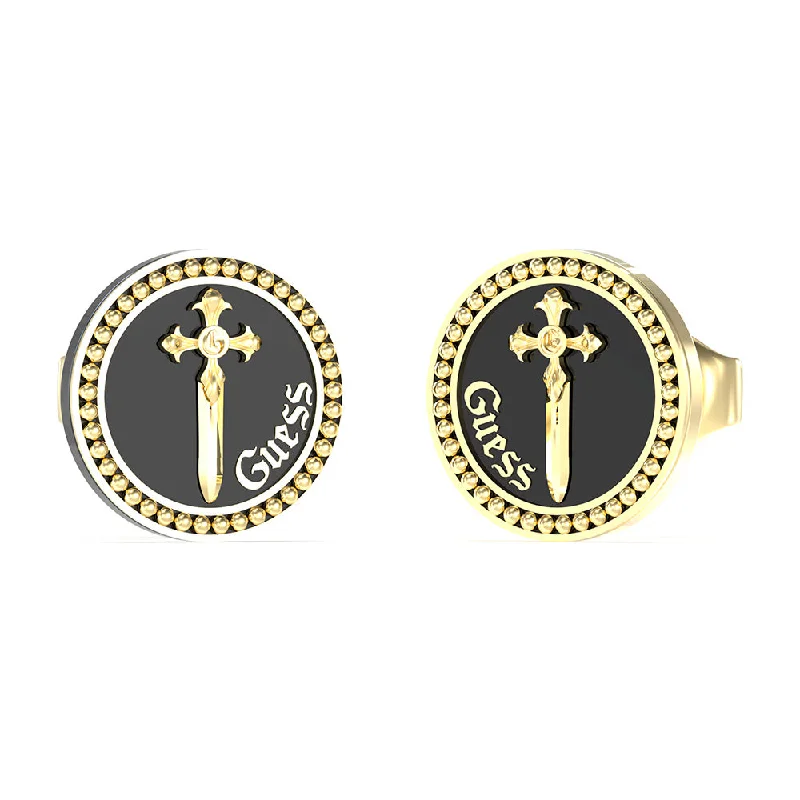 colorful drop earrings for women -Guess Men's Jewellery Gold Plated Stainless Steel 12mm Dagger Coin Stud Earrings