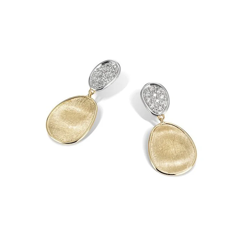 radiant diamond earrings for women -Marco Bicego 18k Yellow Gold Lunaria Petite Double Drop Diamond Earrings