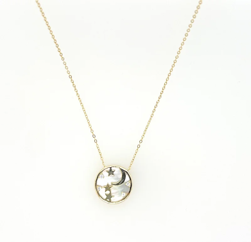 chic star-shaped necklaces for women -"MILKY WAY" MOP MOON/STAR MEDALLION CZ NECKLACE