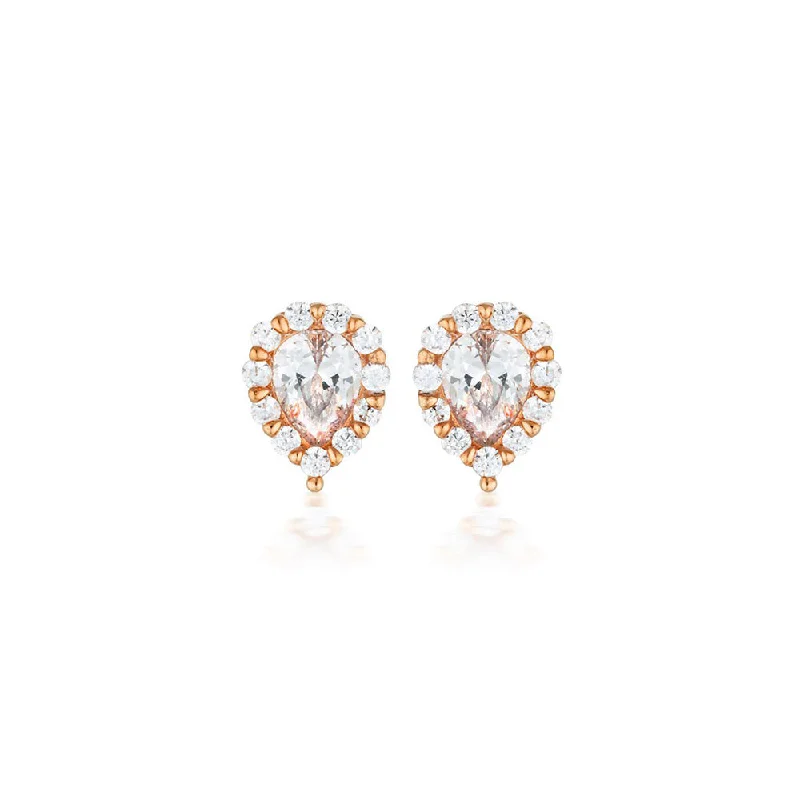 sparkling hoop earrings for women -Georgini Rose Gold Plated Sterling Silver Zirconia Monaco Stud Earrings