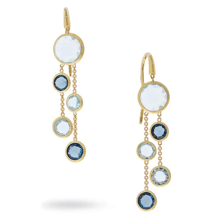 precious gem earrings for women -Marco Bicego Jaipur Blue Topaz  Double Strand Earrings OB1290