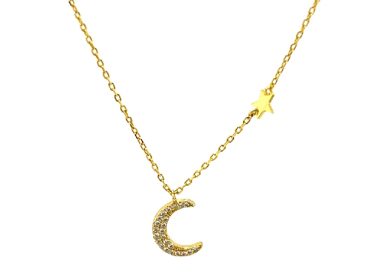 silver charm necklaces for women -Moon + Star CZ Necklace