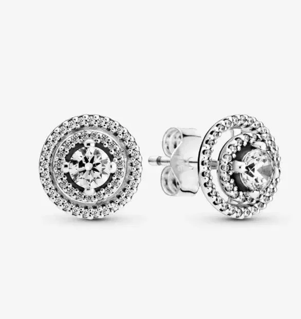 stylish crystal earrings for women -Pandora Sparkling Double Halo Stud Earrings