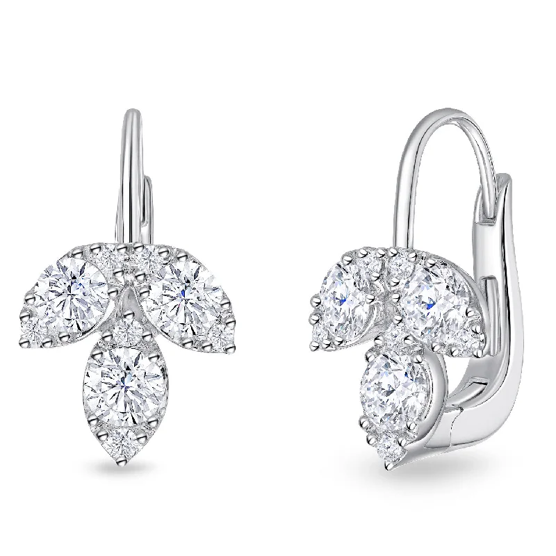 fashion earrings for women -Memoire 18k White Gold Diamond Vintage Petal Earrings