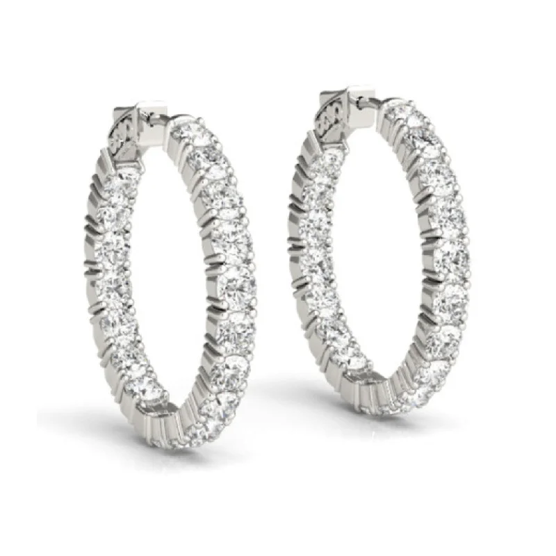 simple earrings for women -14k White Gold Classic Diamond Hoop Earrings