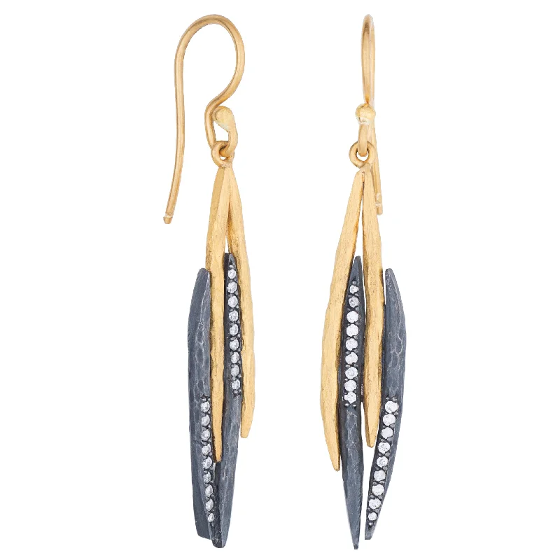 geometric gemstone earrings for women -Lika Behar "Zebra" Oxidized Silver & 24K Gold Diamond Earrings