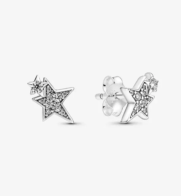 radiant gemstone drop earrings for women -Pandora Sparkling Asymmetric Stars Stud Earrings