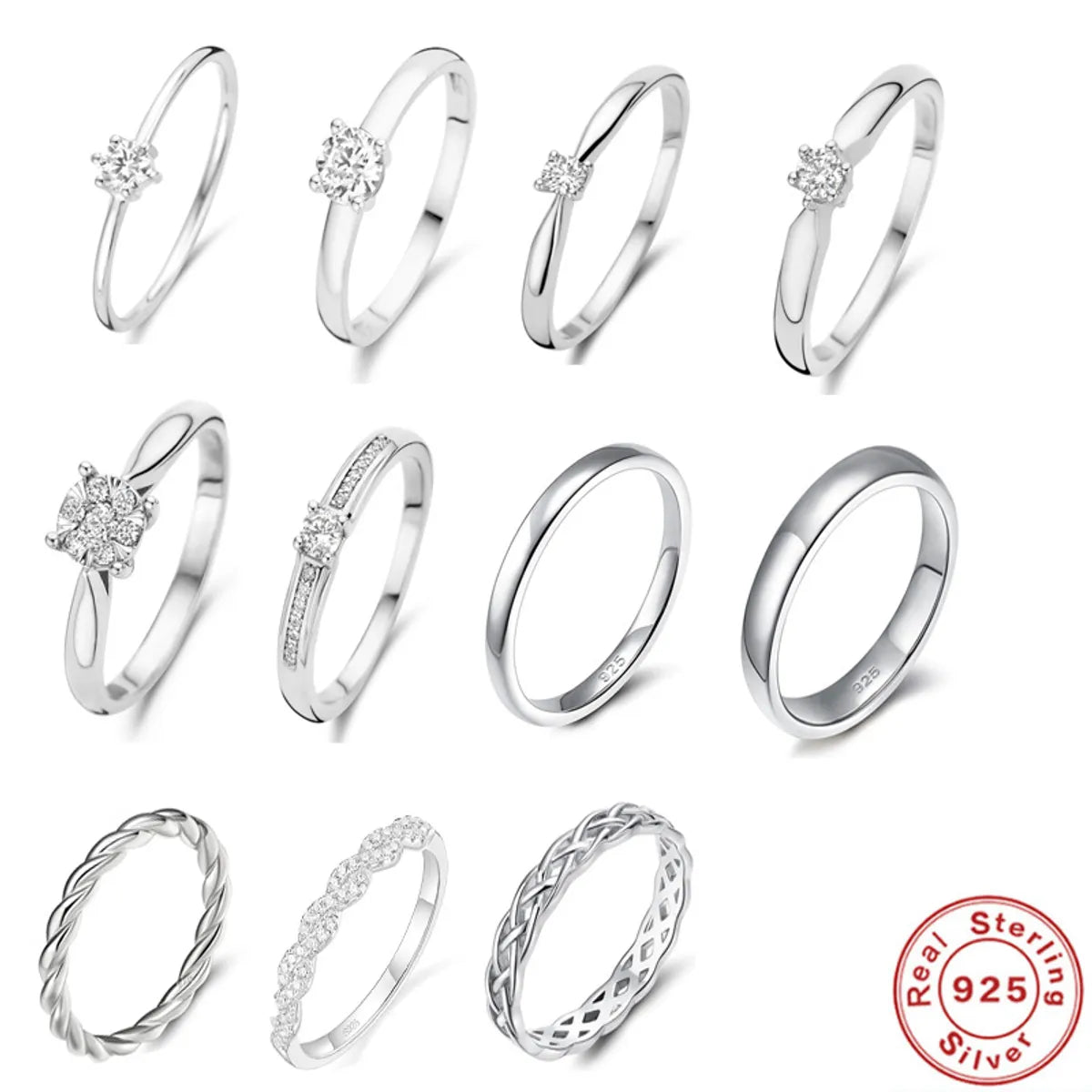 unique wedding rings with diamonds for women -Sterling Silver Elegant Simple Style Geometric Plating Inlay Zircon Rings