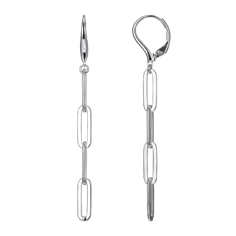 elegant drop earrings for women -Paper Clip Collection Rhodium Lever Back Earrings