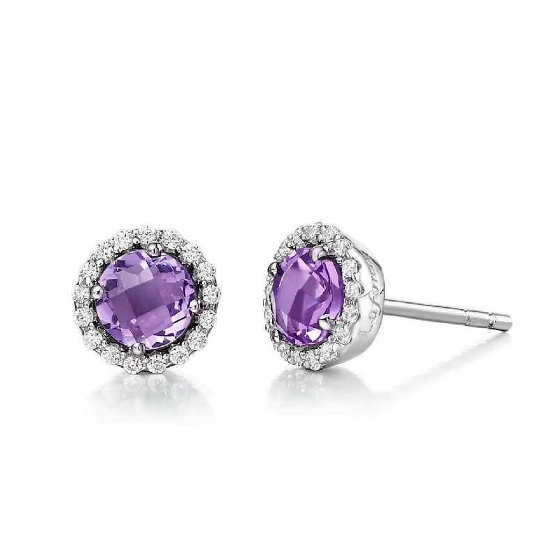 radiant gemstone drop earrings for women -Sterling Silver Amethyst Birthstone Stud Earrings by Lafonn