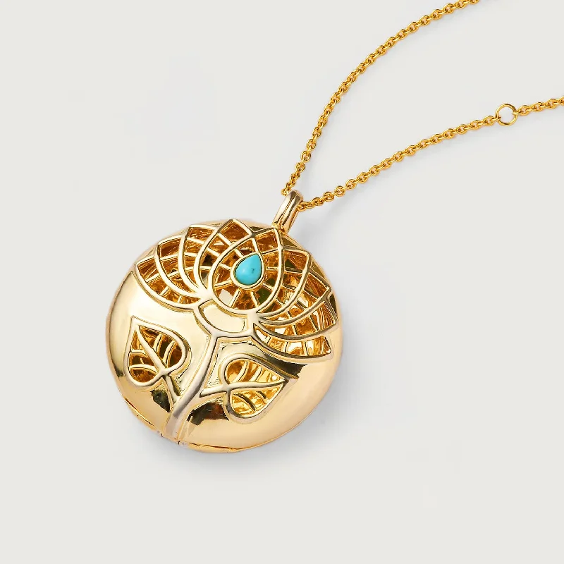 chic bar pendants for women -Lotus Locket Necklace with Arizona Sleeping Beauty Turquoise