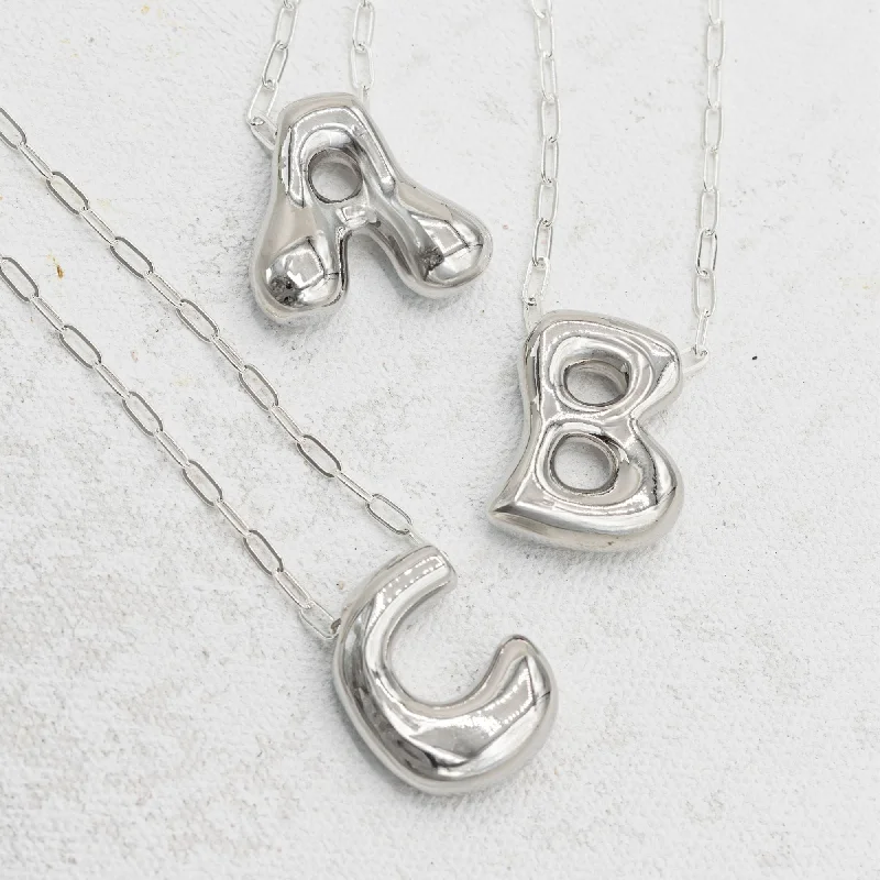 silver pendant necklaces for women -Silver Bubble Letter Necklace