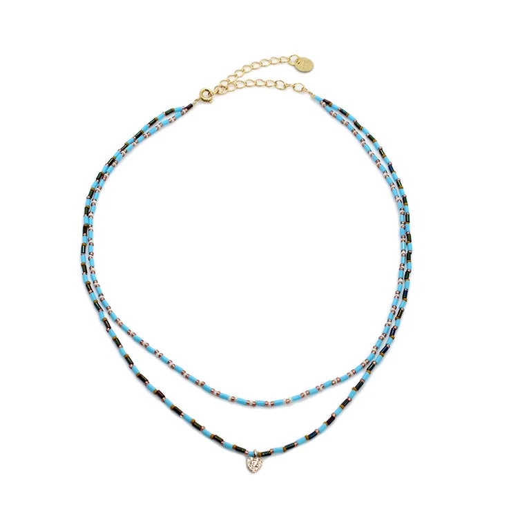 elegant necklaces for women -Duo Necklace with Heart / Turquoise