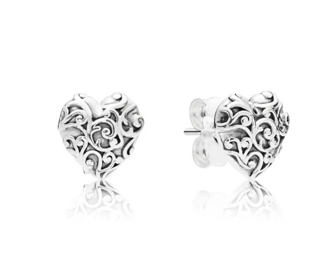 trendy hoop drop earrings for women -Pandora Regal Hearts Stud Earrings