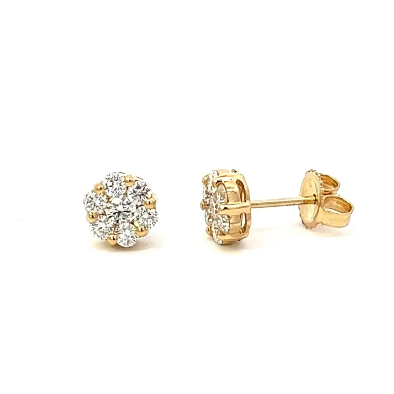 luxury gemstone stud earrings for women -Medium Yellow Gold Diamond Cluster Earrings