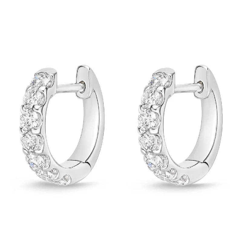 luxurious gemstone drop earrings for women -Memoire 18k White Gold 12MM Odessa Diamond Hoop Earrings