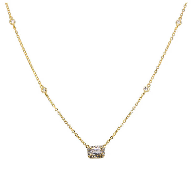 rose gold chain necklaces for women -"EMILY" Baguette Solitaire CZ Necklace