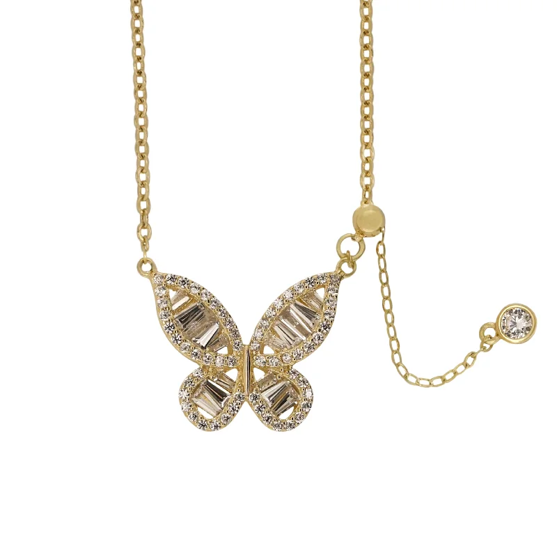 chic silver necklaces for women -GABBY | Cubic Zirconia Butterfly Solitaire Pendant Necklace